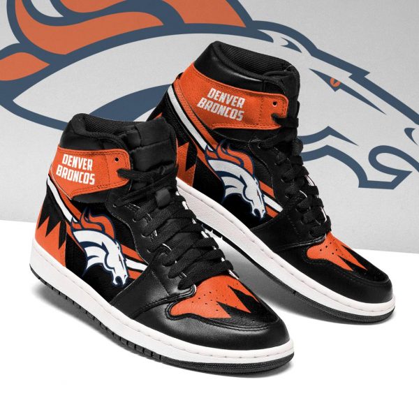 Women's Denver Broncos High Top Leather AJ1 Sneakers 002